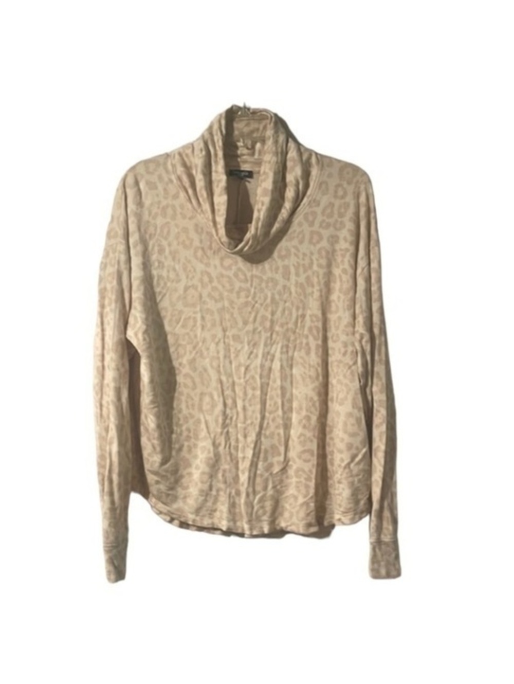 Splendid Beige Leopard Print Cowl Neck Long Sleeve Top Large
